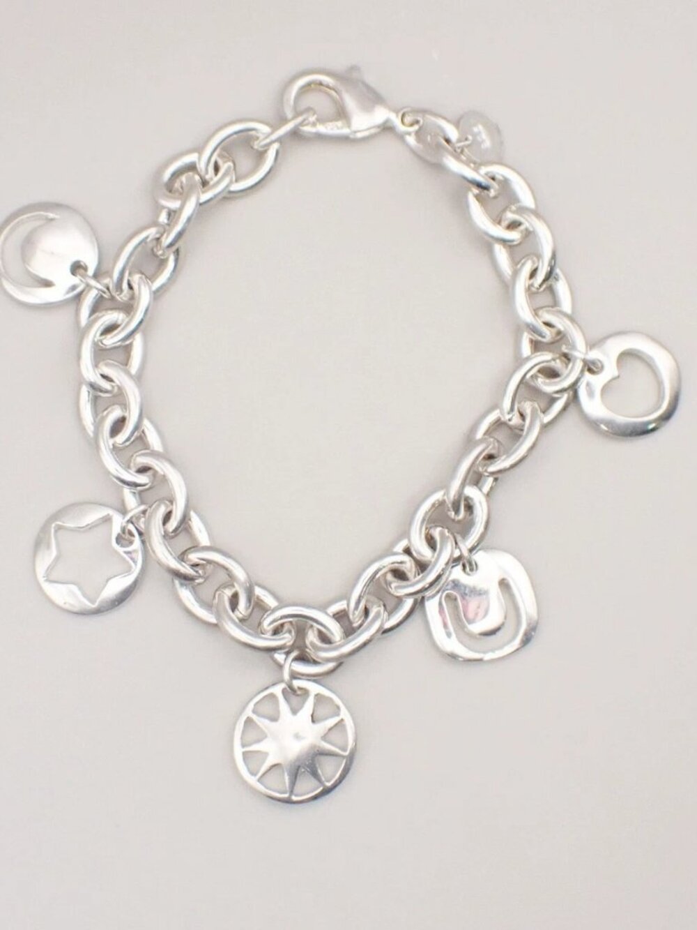 TIFFANY & CO. 5 Charm Stencil Chain Bracelet Sterling Silver AG 925 33KD047